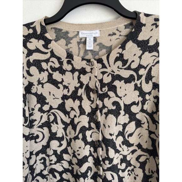 Charter Club Cardigan Sweater Black & Tan Floral Metallic Woman 2X - Picture 4 of 13